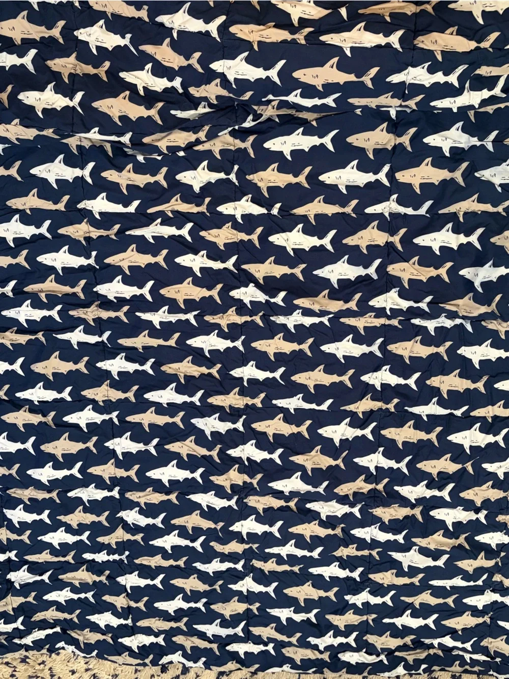 Pottery barn kids full sheet set and comforter in preppy shark print